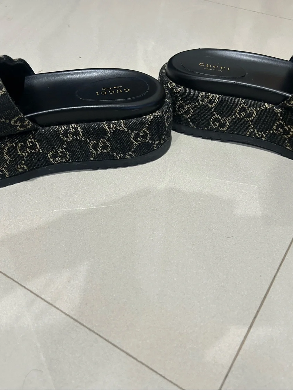 Gucci Black GG Monogram Slide Sandals
